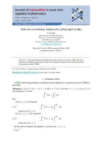 NOTE ON AN INTEGRAL INEQUALITY APPLICABLE IN PDEs