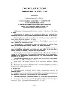 COUNCIL OF EUROPE COMMITTEE OF MINISTERS RECOMMENDATION No. R (85) 11