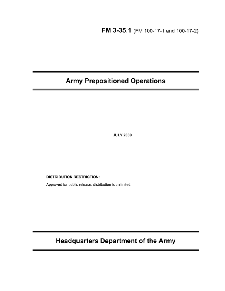 FM 3-35.1 Army Prepositioned Operations Headquarters Department of the Army