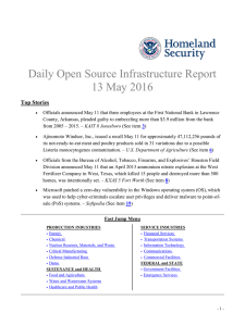 Daily Open Source Infrastructure Report 13 May 2016 Top Stories