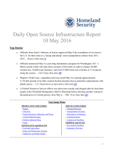 Daily Open Source Infrastructure Report 10 May 2016 Top Stories