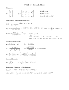STAT 501 Formula Sheet Moments: X Multivariate Normal Distributions: