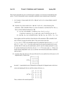 Exam I: Solutions and Comments Stat 511  Spring 2001