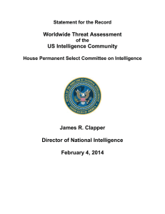 Worldwide Threat Assessment US Intelligence Community James R. Clapper