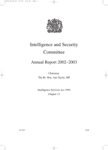 Intelligence and Security Committee Annual Report 2002–2003 Chairman: