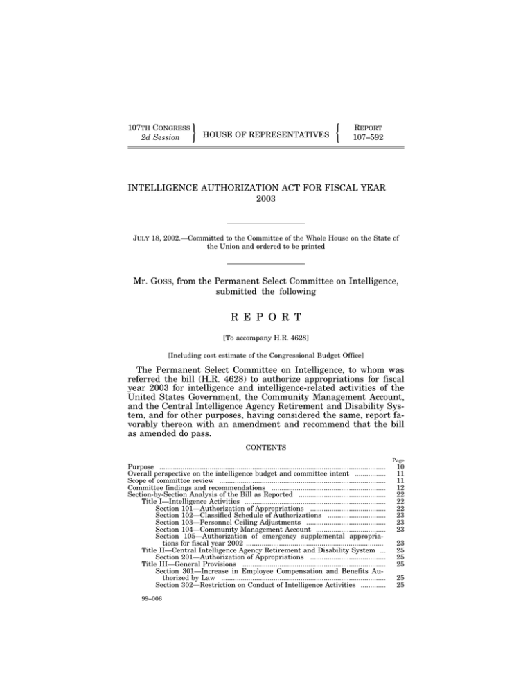 INTELLIGENCE AUTHORIZATION ACT FOR FISCAL YEAR 2003 107 C