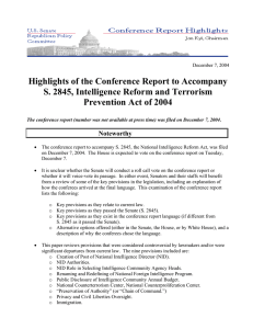 Highlights of the Conference Report to Accompany Prevention Act of 2004