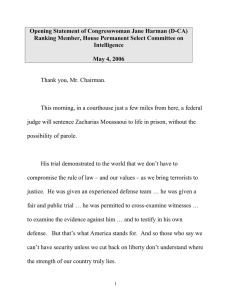 Opening Statement of Congresswoman Jane Harman (D-CA)