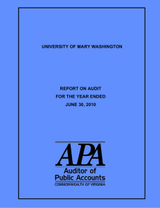 UNIVERSITY OF MARY WASHINGTON REPORT ON AUDIT FOR THE YEAR ENDED