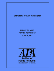 UNIVERSITY OF MARY WASHINGTON REPORT ON AUDIT FOR THE YEAR ENDED