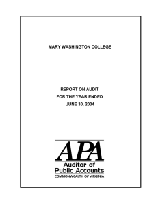 MARY WASHINGTON COLLEGE REPORT ON AUDIT FOR THE YEAR ENDED JUNE 30, 2004