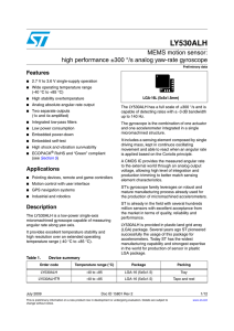 LY530ALH MEMS motion sensor: high performance ±300 °/s analog yaw-rate gyroscope Features