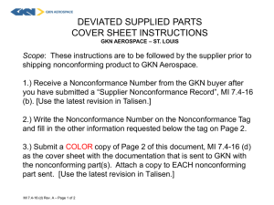 DEVIATED SUPPLIED PARTS COVER SHEET INSTRUCTIONS