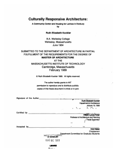 Culturally Responsive  Architecture: Cambridge,  MassaChusetts 1989 Ruth  Elizabeth  Kockler