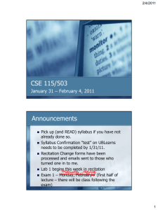 CSE 115/503 Announcements January 31 – February 4, 2011