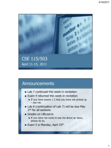 CSE 115/503 Announcements April 11-15, 2011