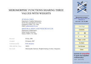 MEROMORPHIC FUNCTIONS SHARING THREE VALUES WITH WEIGHTS JUNFAN CHEN