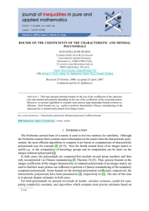 BOUNDS ON THE COEFFICIENTS OF THE CHARACTERISTIC AND MINIMAL POLYNOMIALS