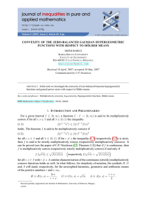 CONVEXITY OF THE ZERO-BALANCED GAUSSIAN HYPERGEOMETRIC Communicated by C.P. Niculescu