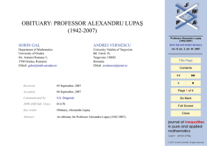 OBITUARY: PROFESSOR ALEXANDRU LUPA ¸S (1942-2007) SORIN GAL ANDREI VERNESCU
