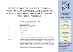 PIECEWISE SOLUTIONS OF EVOLUTIONARY VARIATIONAL INEQUALITIES. APPLICATION TO DOUBLE-LAYERED DYNAMICS MODELLING OF