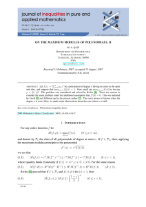 ON THE MAXIMUM MODULUS OF POLYNOMIALS. II Communicated by N.K. Govil