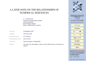A LATER NOTE ON THE RELATIONSHIPS OF NUMERICAL SEQUENCES JJ II