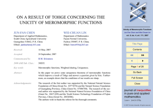 ON A RESULT OF TOHGE CONCERNING THE UNICITY OF MEROMORPHIC FUNCTIONS
