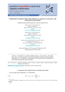 COEFFICIENT INEQUALITIES FOR CERTAIN CLASSES OF ANALYTIC AND UNIVALENT FUNCTIONS D