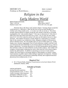 Religion in the Early Modern World HISTORY 472