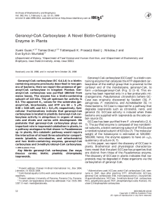 Geranoyl-CoA Carboxylase: A Novel Biotin-Containing Enzyme in Plants Xueni Guan,* Tomas Diez,†