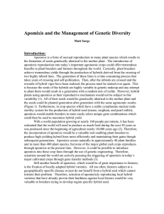 Apomixis and the Management of Genetic Diversity  Introduction: