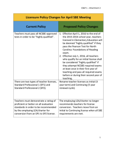 Licensure Policy Changes for April SBE Meeting Current Policy Proposed Policy Changes