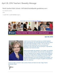 April 28, 2016 Teachers' Biweekly Message North Carolina Public Schools &lt;&gt;