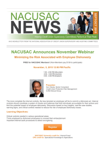 NACUSAC Announces November Webinar Minimizing the Risk Associated with Employee Dishonesty