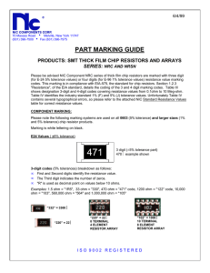 PART MARKING GUIDE PRODUCTS: SMT THICK FILM CHIP RESISTORS AND ARRAYS SERIES: