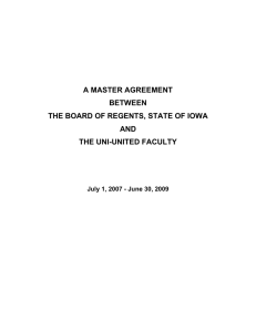 A MASTER AGREEMENT BETWEEN THE BOARD OF REGENTS, STATE OF IOWA AND
