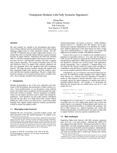 Transparent Modules with Fully Syntactic Signatures Zhong Shao Dept. of Computer Science