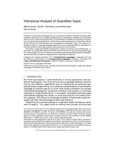 Intensional Analysis of Quantified Types Yale University