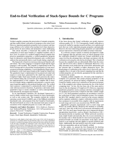 End-to-End Verification of Stack-Space Bounds for C Programs Quentin Carbonneaux Jan Hoffmann