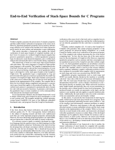 End-to-End Verification of Stack-Space Bounds for C Programs Quentin Carbonneaux Jan Hoffmann