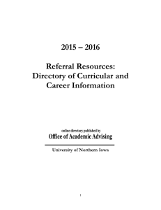 2015 – 2016 Referral Resources: Directory of Curricular and