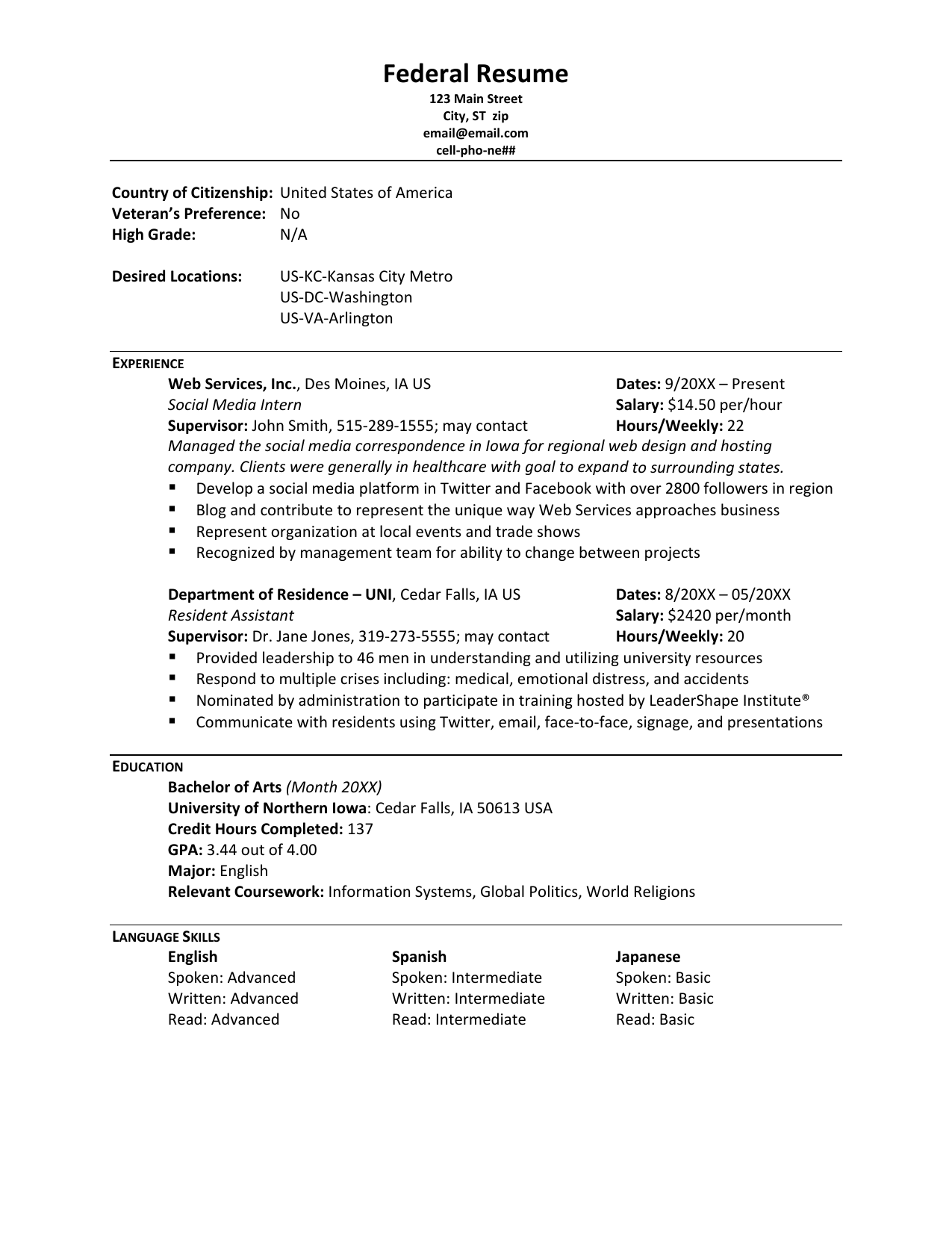 Federal Resume