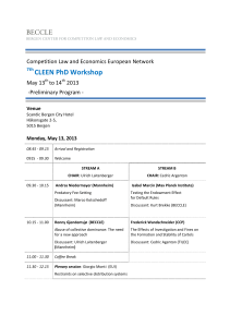 CLEEN PhD Workshop  Competition Law and Economics European Network May 13