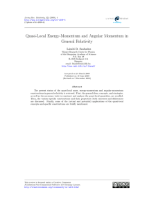 Quasi-Local Energy-Momentum and Angular Momentum in General Relativity L´ aszl´