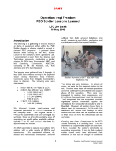 Operation Iraqi Freedom PEO Soldier Lessons Learned Introduction LTC Jim Smith