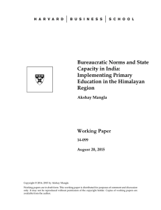 Bureaucratic Norms and State Capacity in India: Implementing Primary Education in the Himalayan