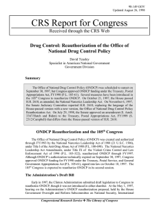 CRS Report for Congress Drug Control: Reauthorization of the Office of