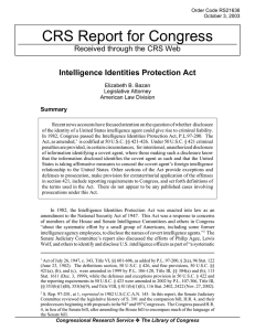 CRS Report for Congress Intelligence Identities Protection Act Summary