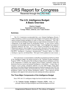 CRS Report for Congress The U.S. Intelligence Budget: A Basic Overview